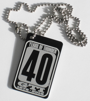 "GTI 40 Years of Thunder" logo tag